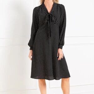 Talbots TIE NECK SHIFT Long Sleeve Dress POLKA DOT BLACK WHITE 16P NEW Classic